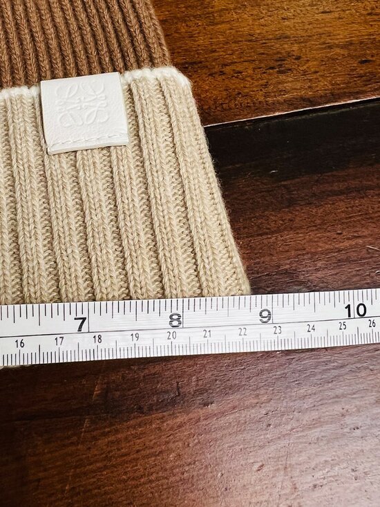 LOEWE Two-Tone Ribbed Wool Beanie Hat Brown Cream Anagram Logo Made in Italy main image 6